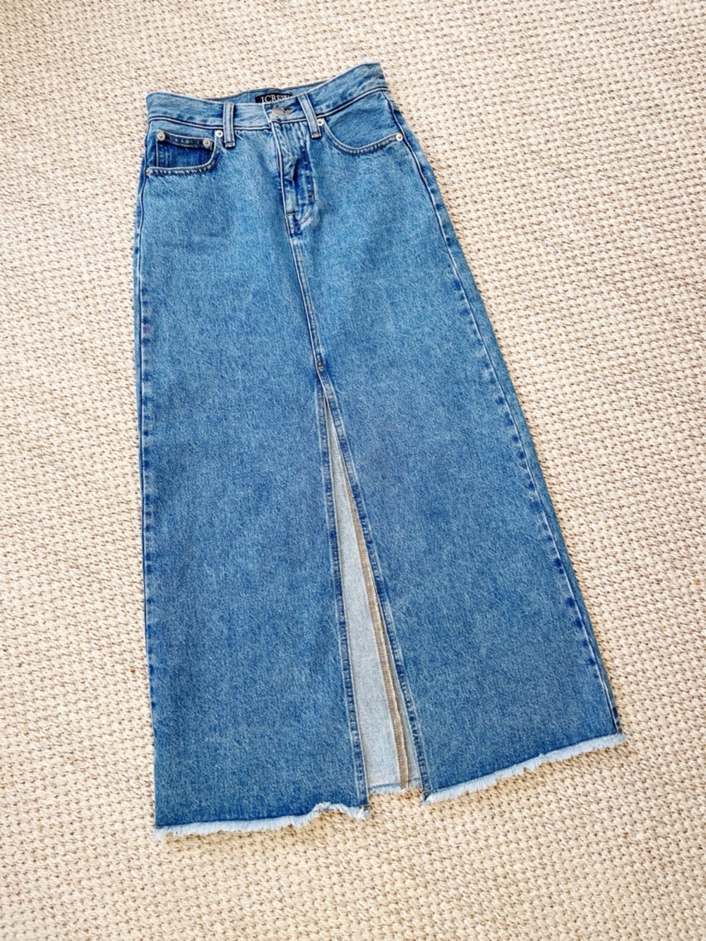 J.Crew Classic Blue Denim Maxi Skirt with Front Slit 23 NWOT